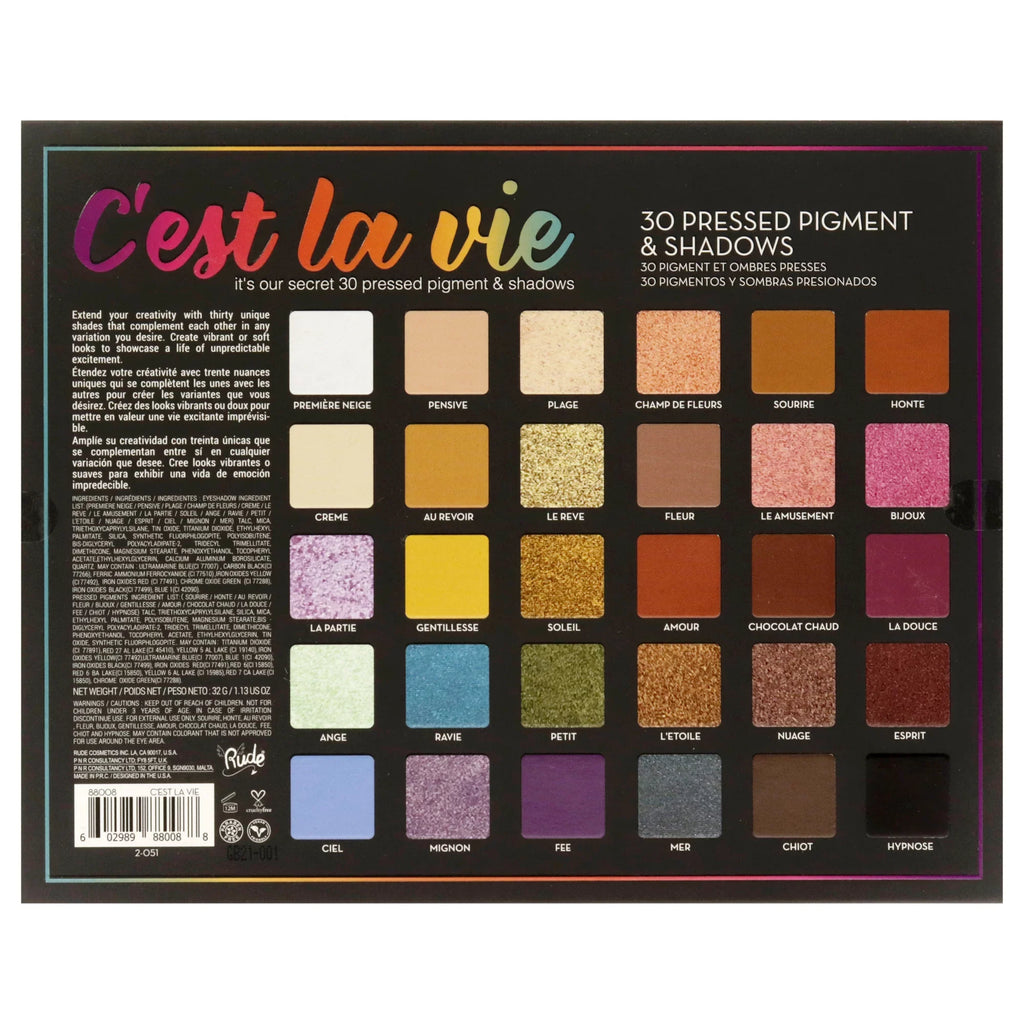 Rude Cosmetics Cest La Vie 30 Eyeshadow Palette , 1.13 oz Eye Shadow