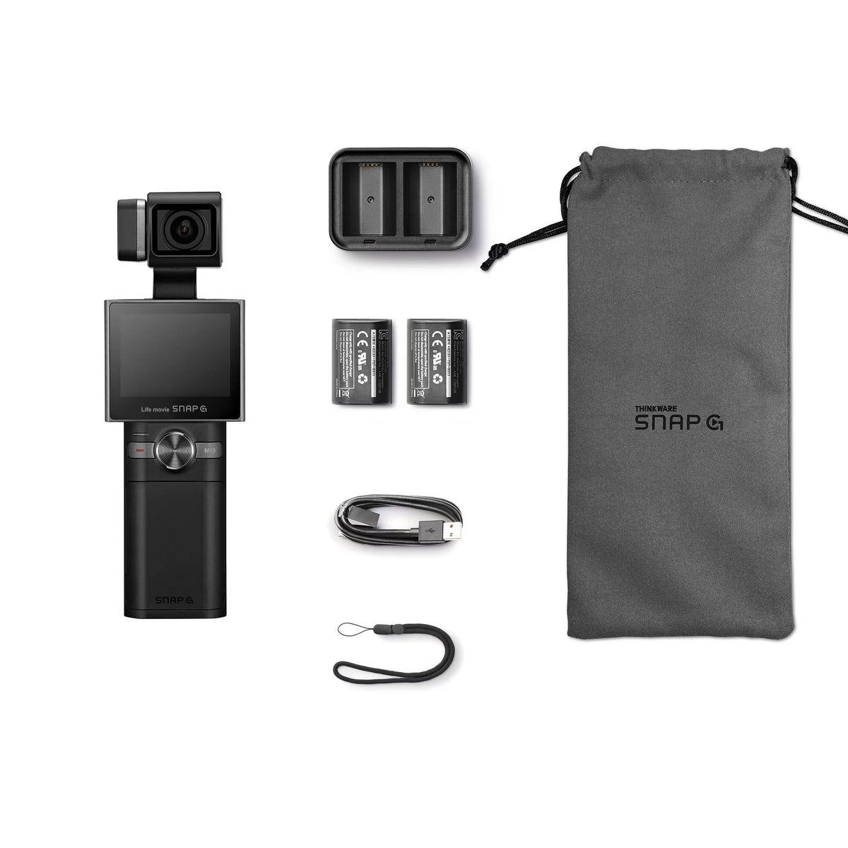 Thinkware SNAP-G Creator Battery Package Handheld 3-Axis Video Gimbal Stabilizer 4K Camera Vlog Influencer 60FPS 133.9° Wide Angle 2" LCD Display Live Stream Replaceable Battery AI Track Face ID