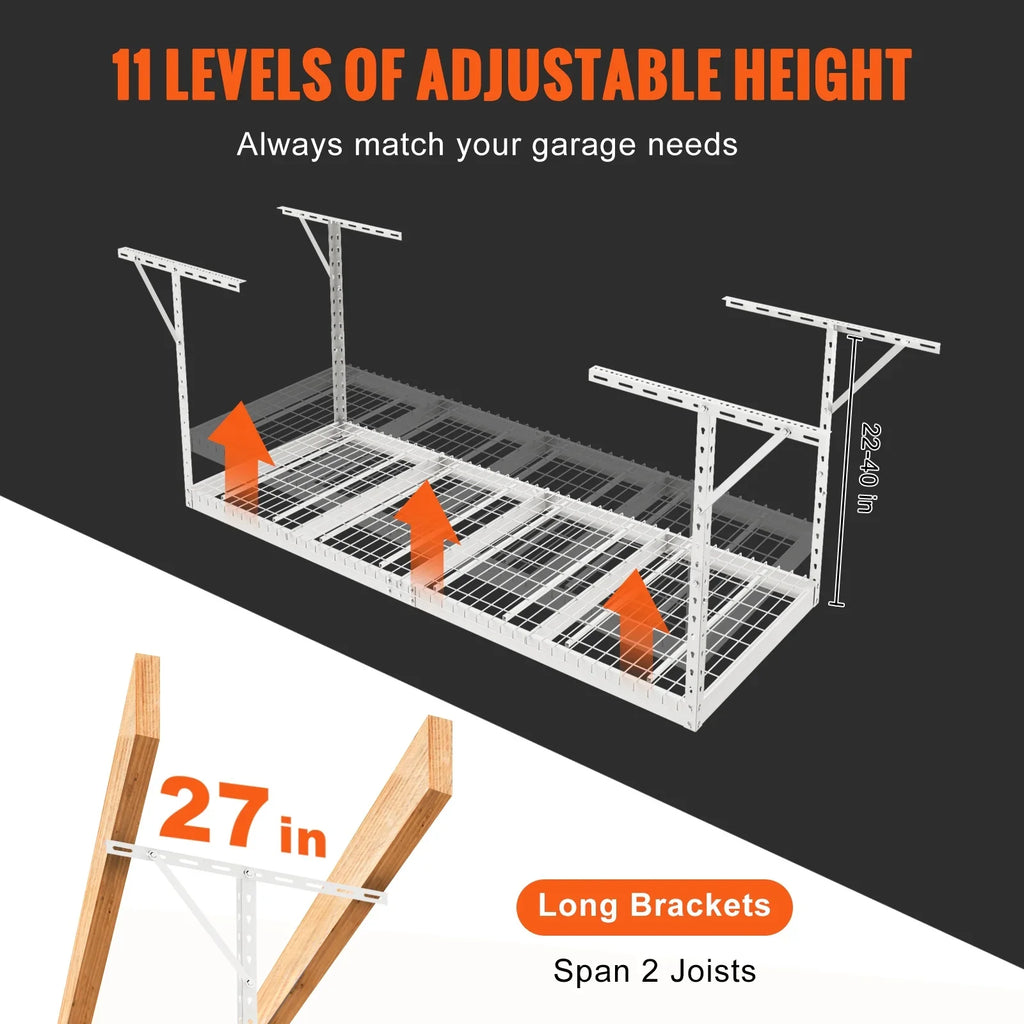 SKYSHALO Overhead Adjustable Garage Storage Rack 36x96" Ceiling Rack 600lb White