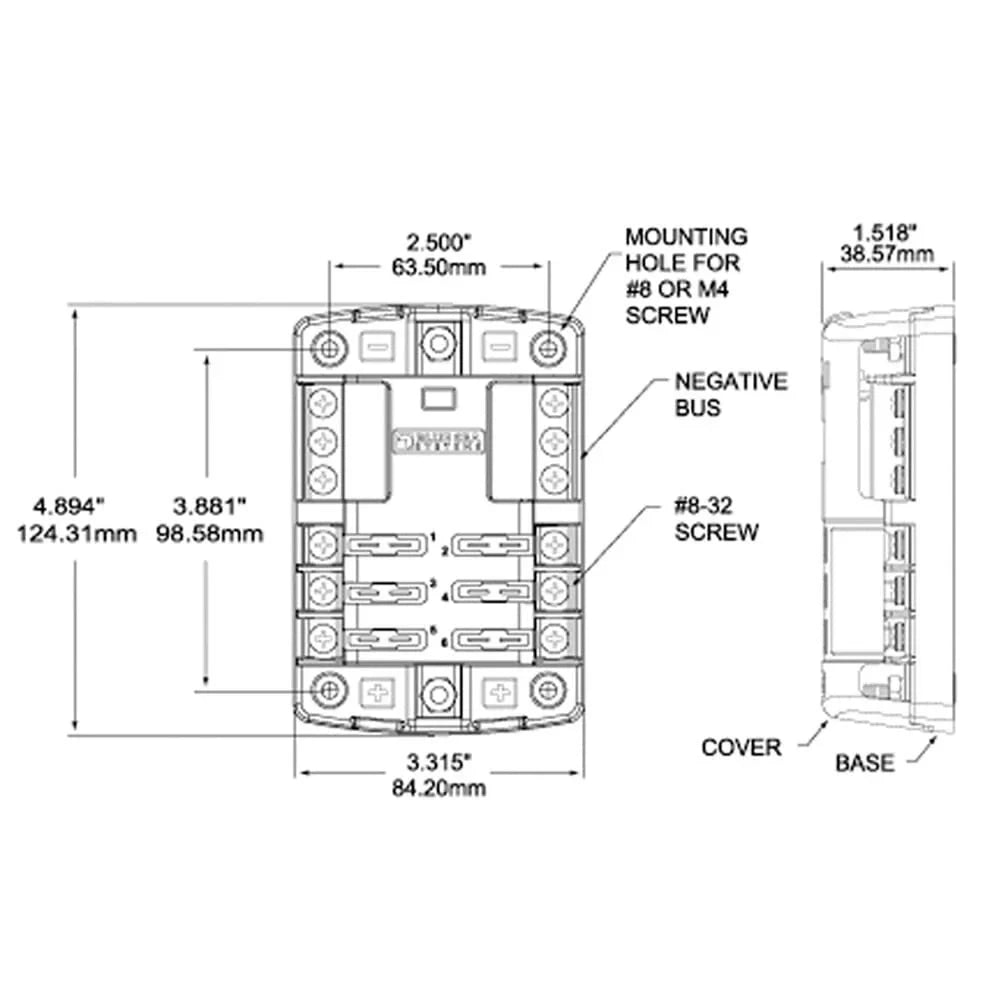 Blue Sea Systems 5025 ST Blade Fuse Block - 6 Circuits with Negative Bus and Cover