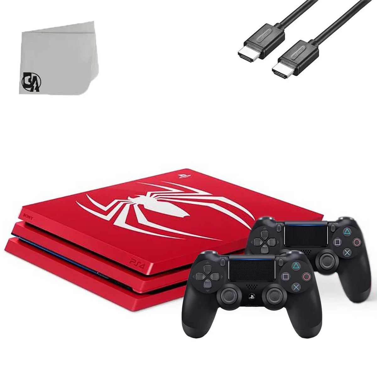 PlayStation 4 Pro 1TB Gaming Console Spider-Man Limited Edition With HDMI Cable + 2 Controller BOLT AXTION Bundle Like New