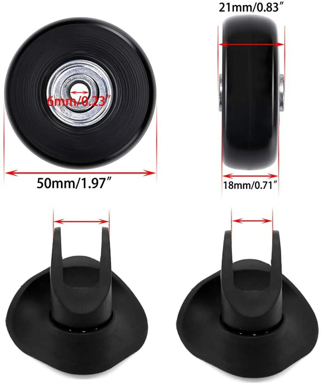 OwnMy 50 x 18mm Set of 4 Luggage Suitcase Replacement Wheels, Rubber Swivel Caster Wheels Bearings Repair Kits Black