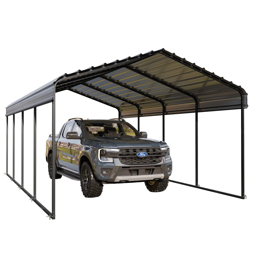 Summit Living 12 x 20 ft Metal Carport with Galvanized Steel Roof, Heavy-Duty Garage Car Storage Shelter, Gray