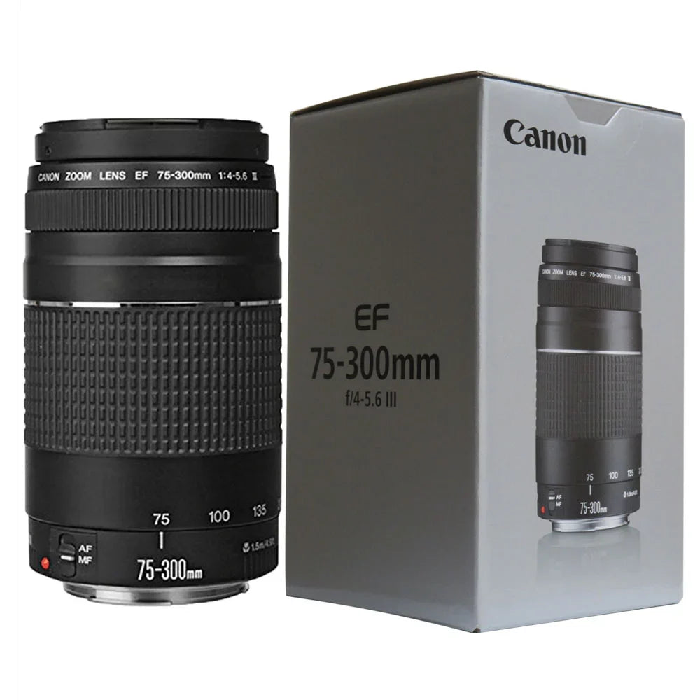 EF 75-300mm f/4.0-5.6 III Lens + 58mm UV Filter + Lens Pen + Cap Holder