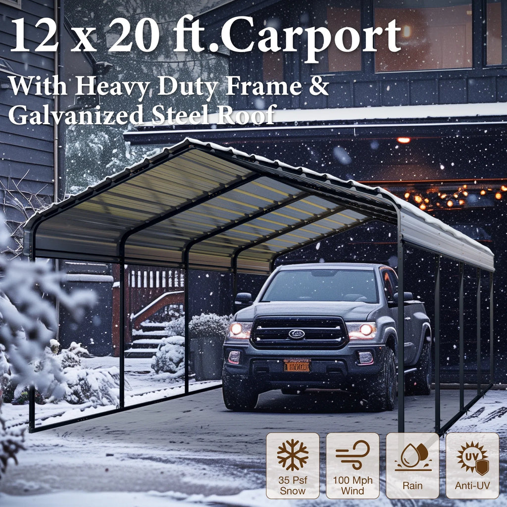 Summit Living 12 x 20 ft Metal Carport with Galvanized Steel Roof, Heavy-Duty Garage Car Storage Shelter, Gray