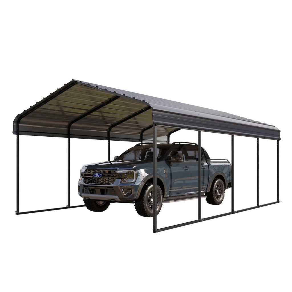 Summit Living 12 x 20 ft Metal Carport with Galvanized Steel Roof, Heavy-Duty Garage Car Storage Shelter, Gray