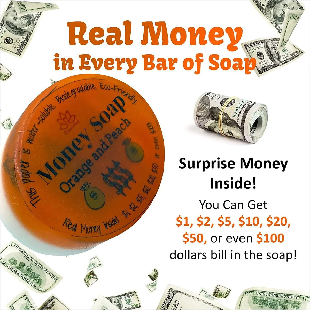 Orange and Peach Glycerin Soap Bar with Real Money Inside