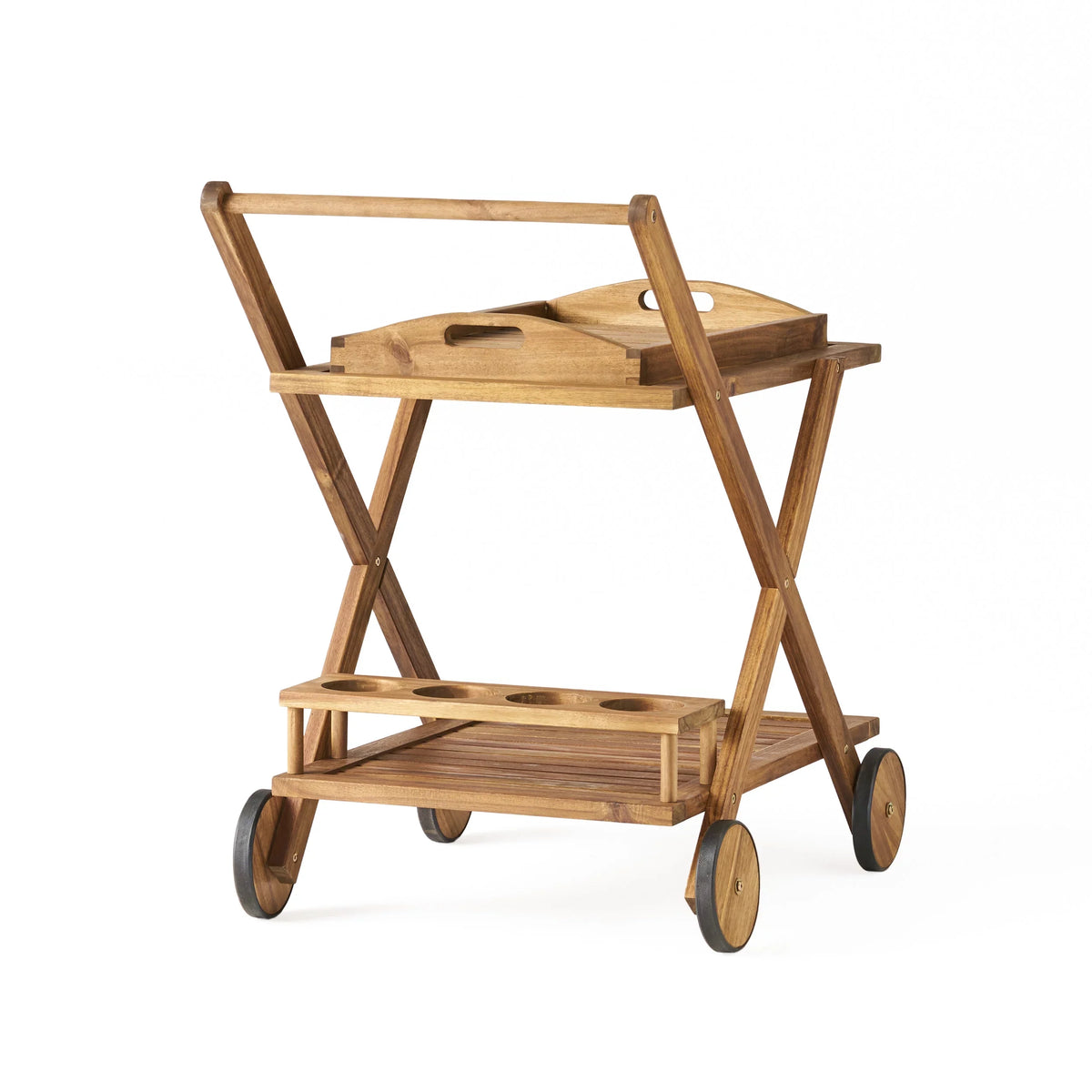 GDF Studio Kenilworth Indoor/Outdoor Acacia Wood 2 Tiered Bar Cart, Natural