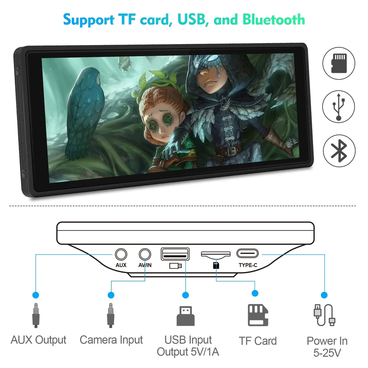 Portable Wireless Carplay & Android Auto Car Stereo, 10.26 Inch Full HD Car Touch Monitor Portable Car Radio Receiver Backup Camera