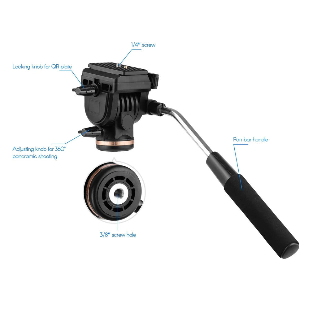 Docooler Professional Camera Video Fluid Drag Pan Head Damping Tripod Head 6kg Load Capacity with Handle 1 4 Inch Quick Release Plates Compatible with DSLR Cameras Camcorders