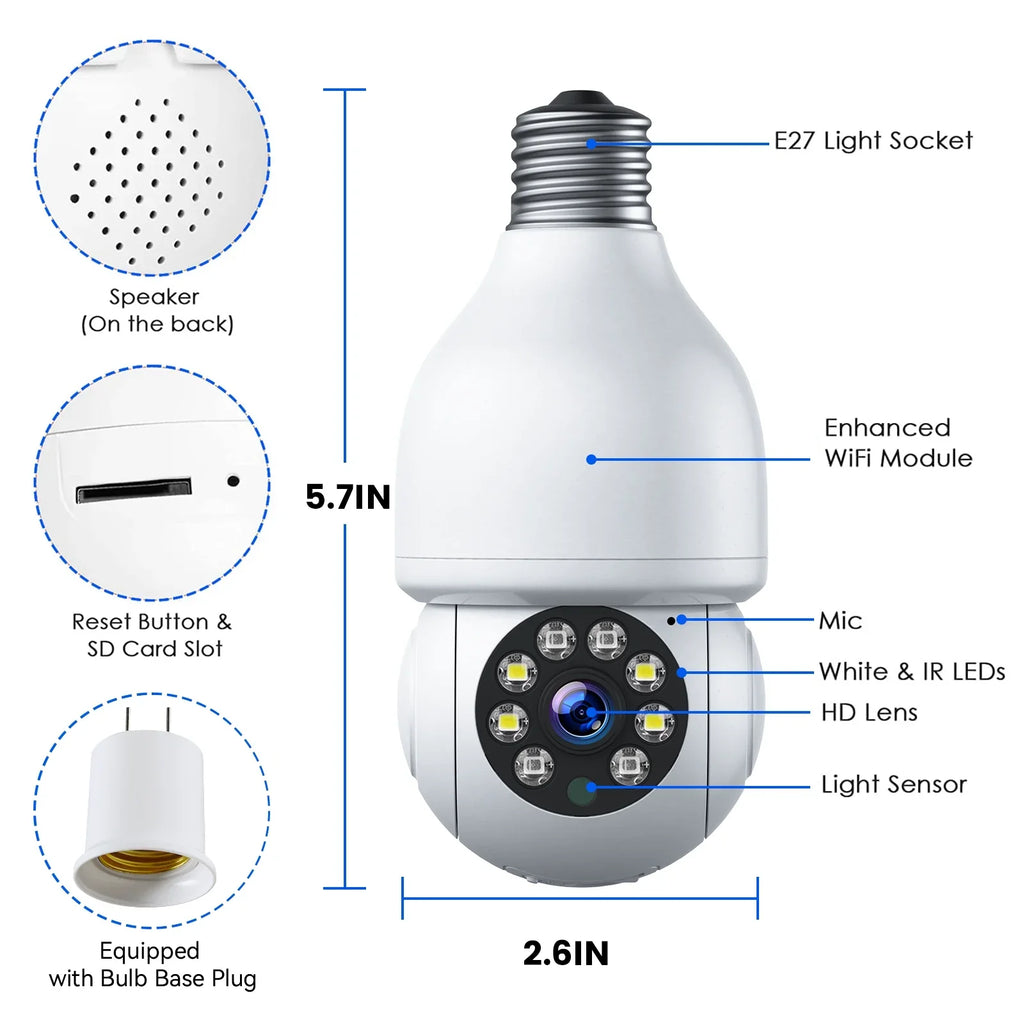 TOGUARD E27 Dome Light Bulb Camera 2.4G WiFi 1080P Security Camera Wireless Outdoor, Color Night Vision 2-Way Audio 360° IP Camera with Remote Access Motion Detection (4PCS)