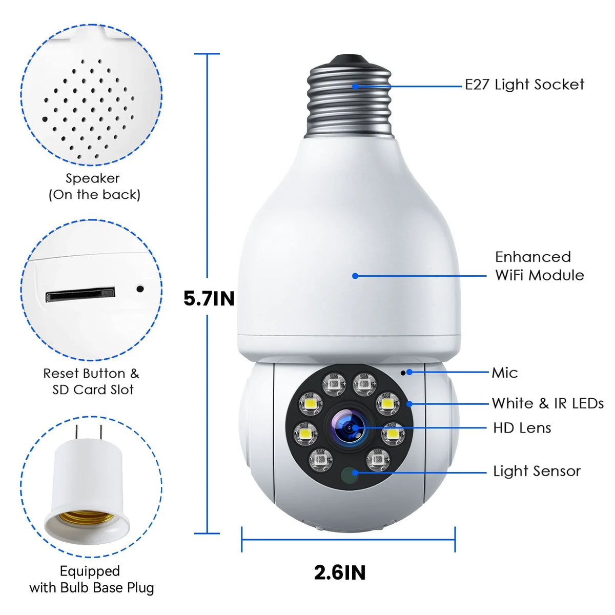 TOGUARD E27 Dome Light Bulb Camera 2.4G WiFi 1080P Security Camera Wireless Outdoor, Color Night Vision 2-Way Audio 360° IP Camera with Remote Access Motion Detection (4PCS)