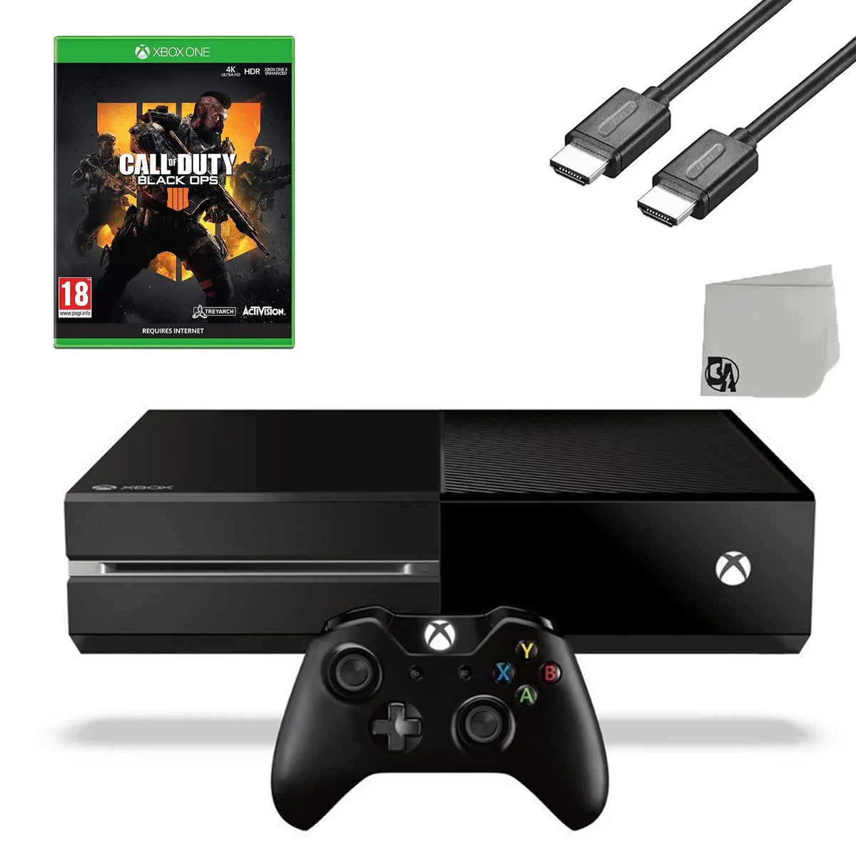 Xbox One Original 500GB Gaming Console Black HDMI Cable With Call of Duty Black Ops 4 Game BOLT AXTION Bundle Refurbished