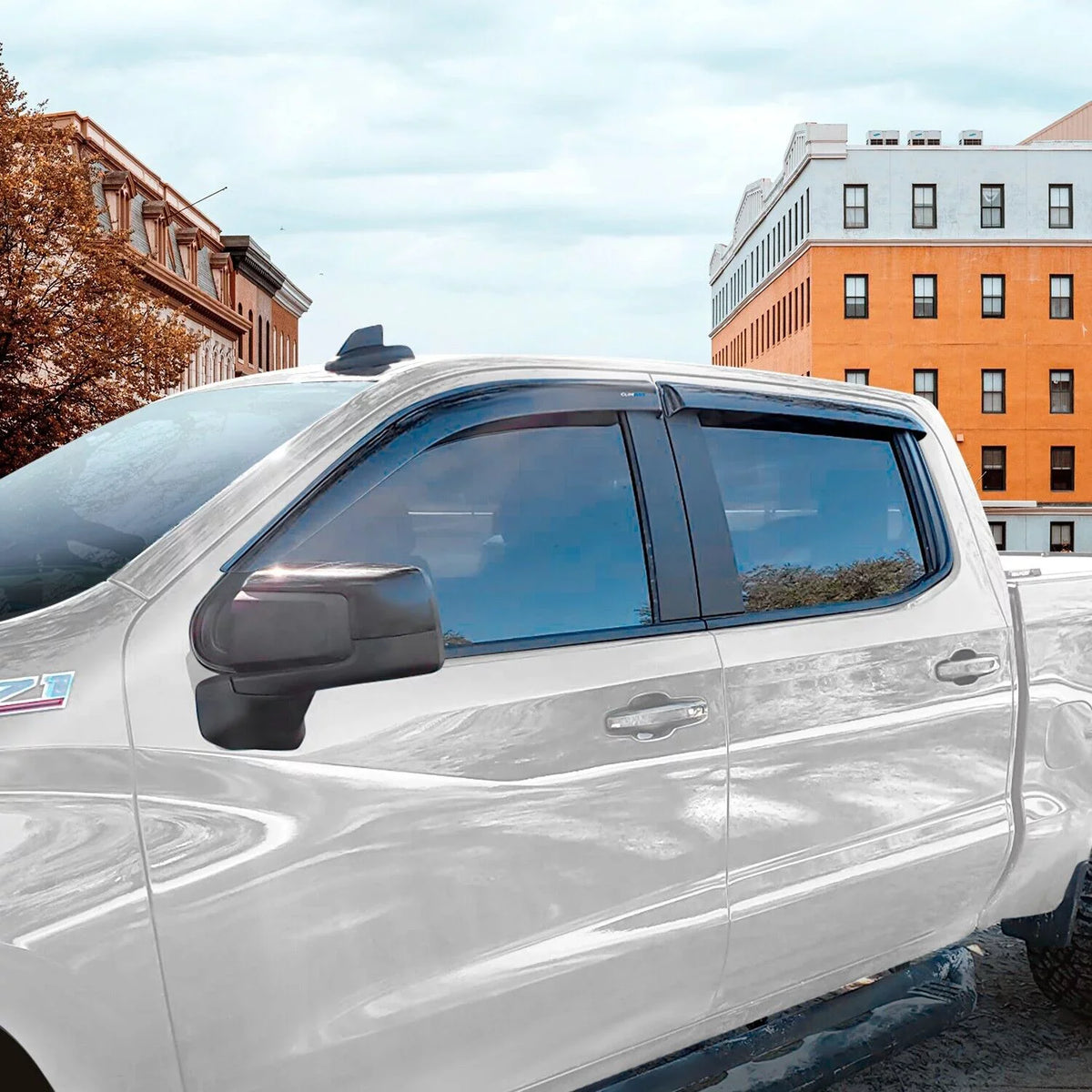 CLIM ART Incredibly Long-lasting Rain Guards Compatible with Chevrolet (Chevy) Silverado/GMC Sierra 1500 2019-2024 Crew Cab, Truck Accessories, Tape-on Window Deflectors, Vent Window Visors, 4pcs- 419160