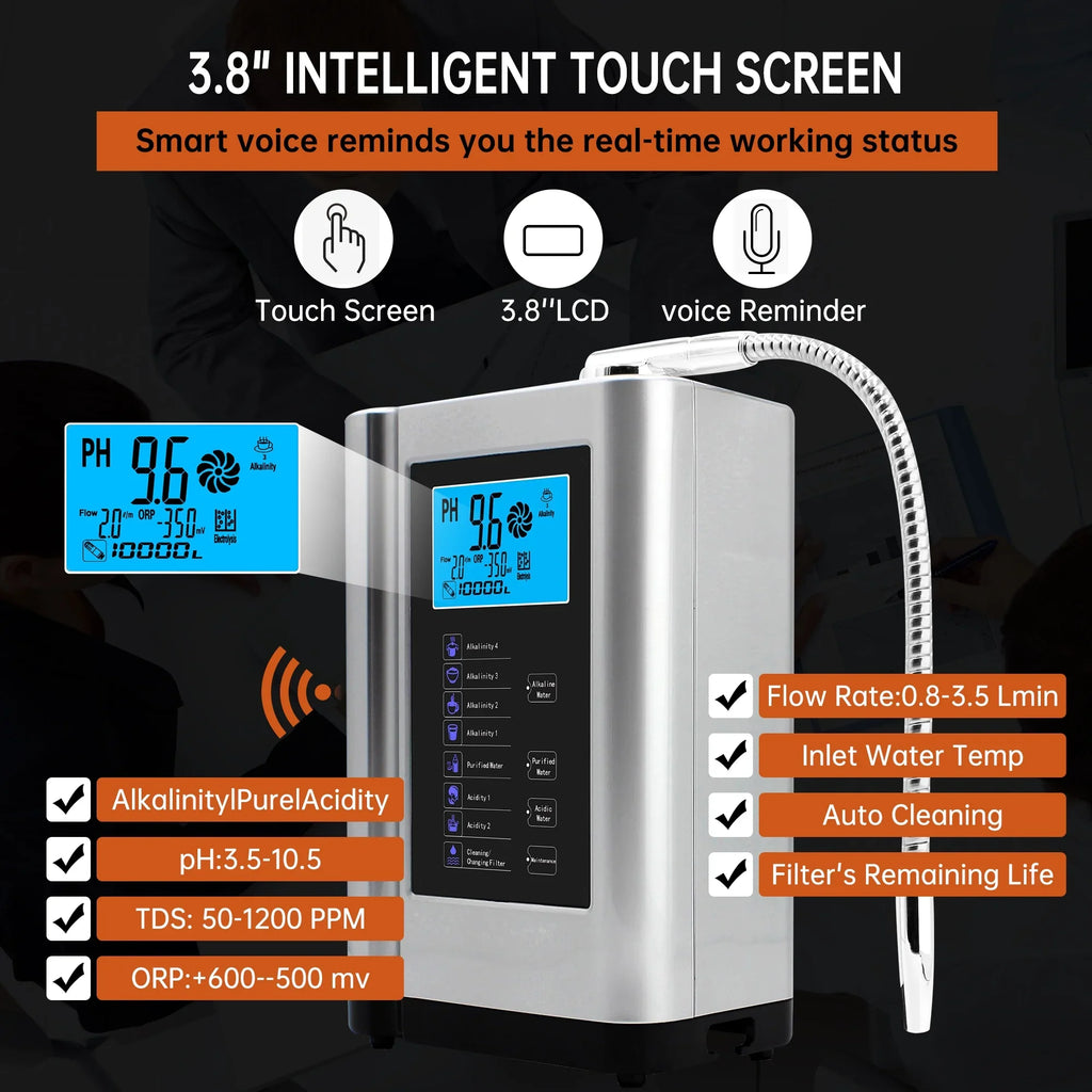 Alka Liquid Ionizer, Liquid Purifier Machine PH 3.5-10.5 Alkaline Acid Liquid Machine,Up to -500mV ORP, 8000 Liters Per Filter,7 Liquid Chipset Voice(Silver)