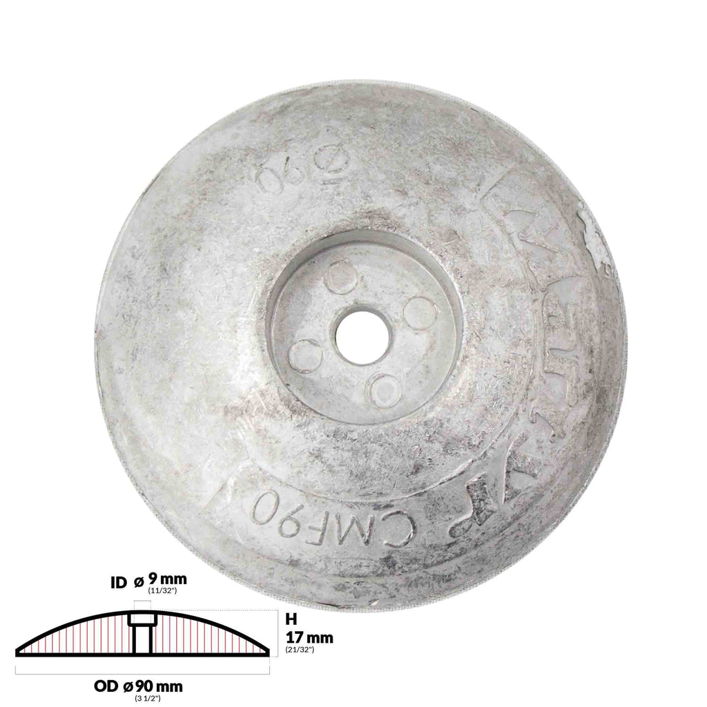 Five Oceans Zinc Alloy Rudder/Trim Tab Disc Anode, 3-1/2 inches (90mm)(Pair) FO4175-M2