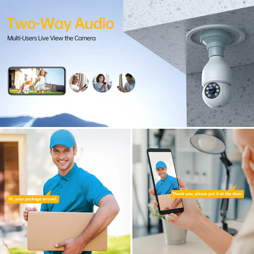 TOGUARD E27 Dome Light Bulb Camera 2.4G WiFi 1080P Security Camera Wireless Outdoor, Color Night Vision 2-Way Audio 360° IP Camera with Remote Access Motion Detection (4PCS)