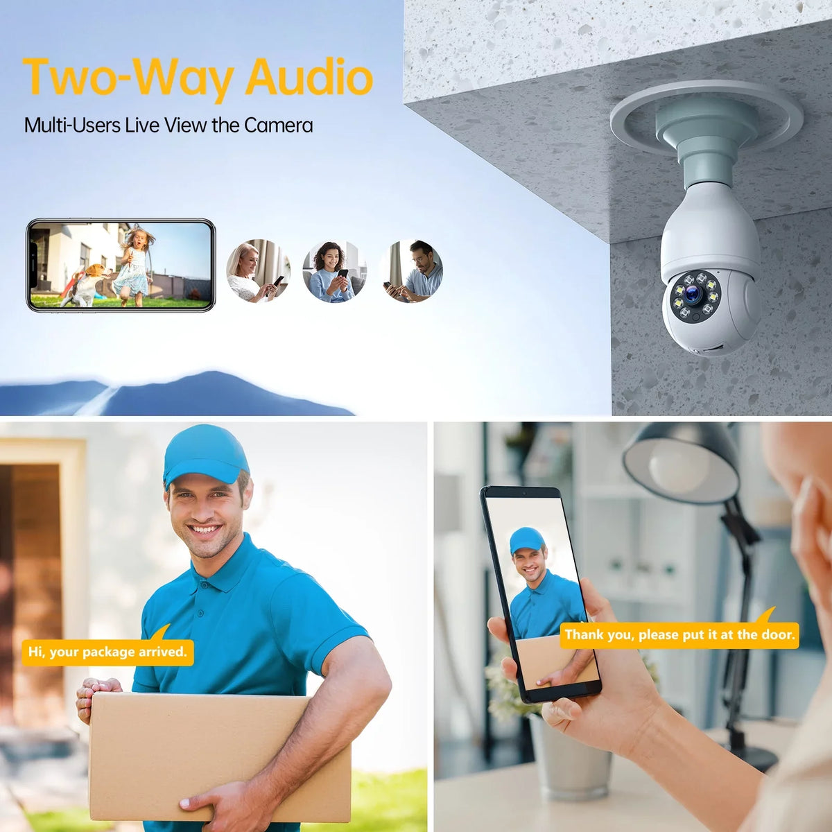 TOGUARD E27 Dome Light Bulb Camera 2.4G WiFi 1080P Security Camera Wireless Outdoor, Color Night Vision 2-Way Audio 360° IP Camera with Remote Access Motion Detection (4PCS)