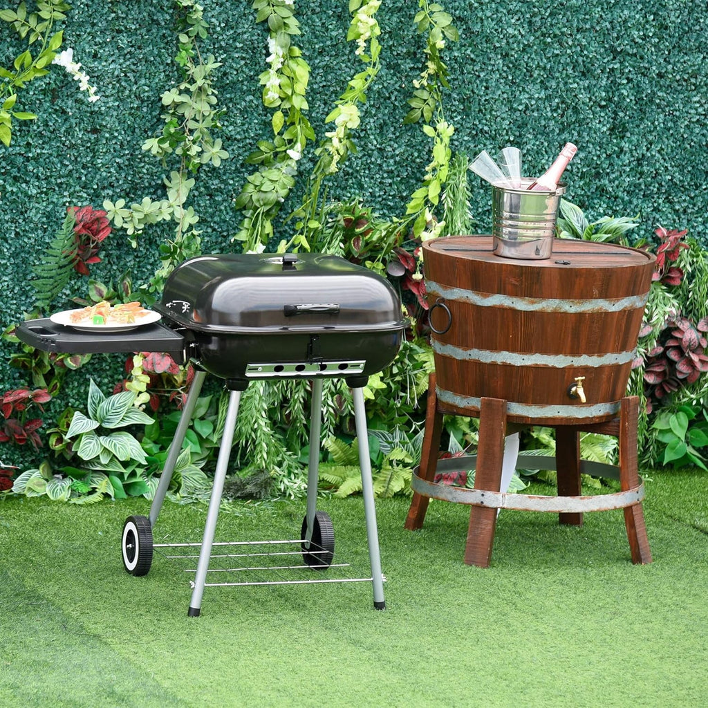 Portable Charcoal Grill with Foldable Side Shelf and Bottom Shelf, BBQ Smoker with Wheels and Adjustable Vents on Lid for Picnic Camping Backyard Cooking, Black
