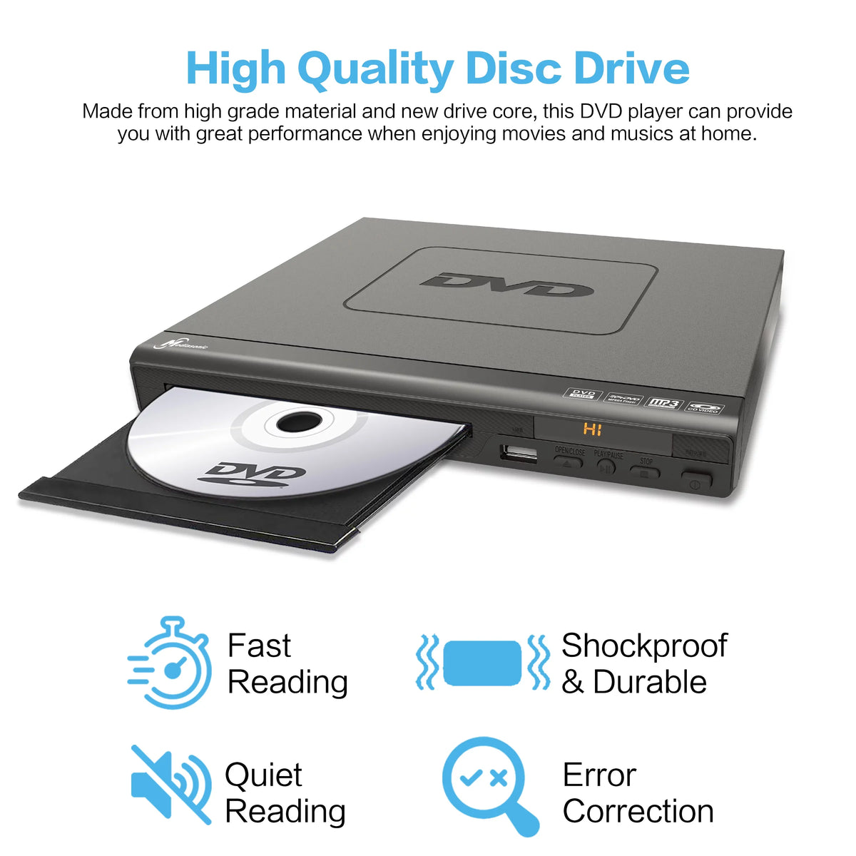 Mediasonic All Region DVD Player – Upscaling 1080P HDMI / AV Output, USB Multimedia Player Function, High Speed HDMI 2.0 & AV Cable Included (HW210AX)