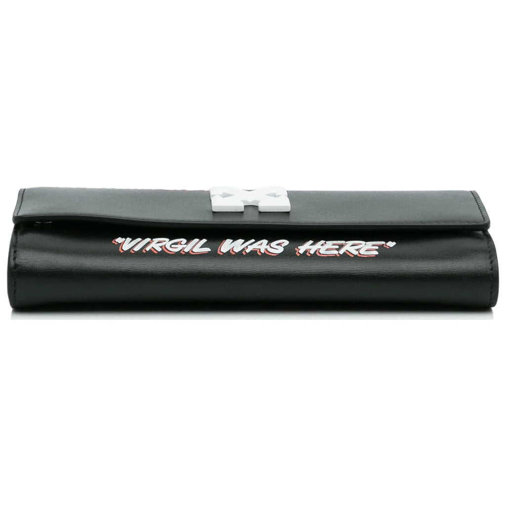 Pre-Owned Authenticated Off-White Jitney Quote Wallet on Chain Calf Leather Black Shoulder Bag Unisex (Like New)
