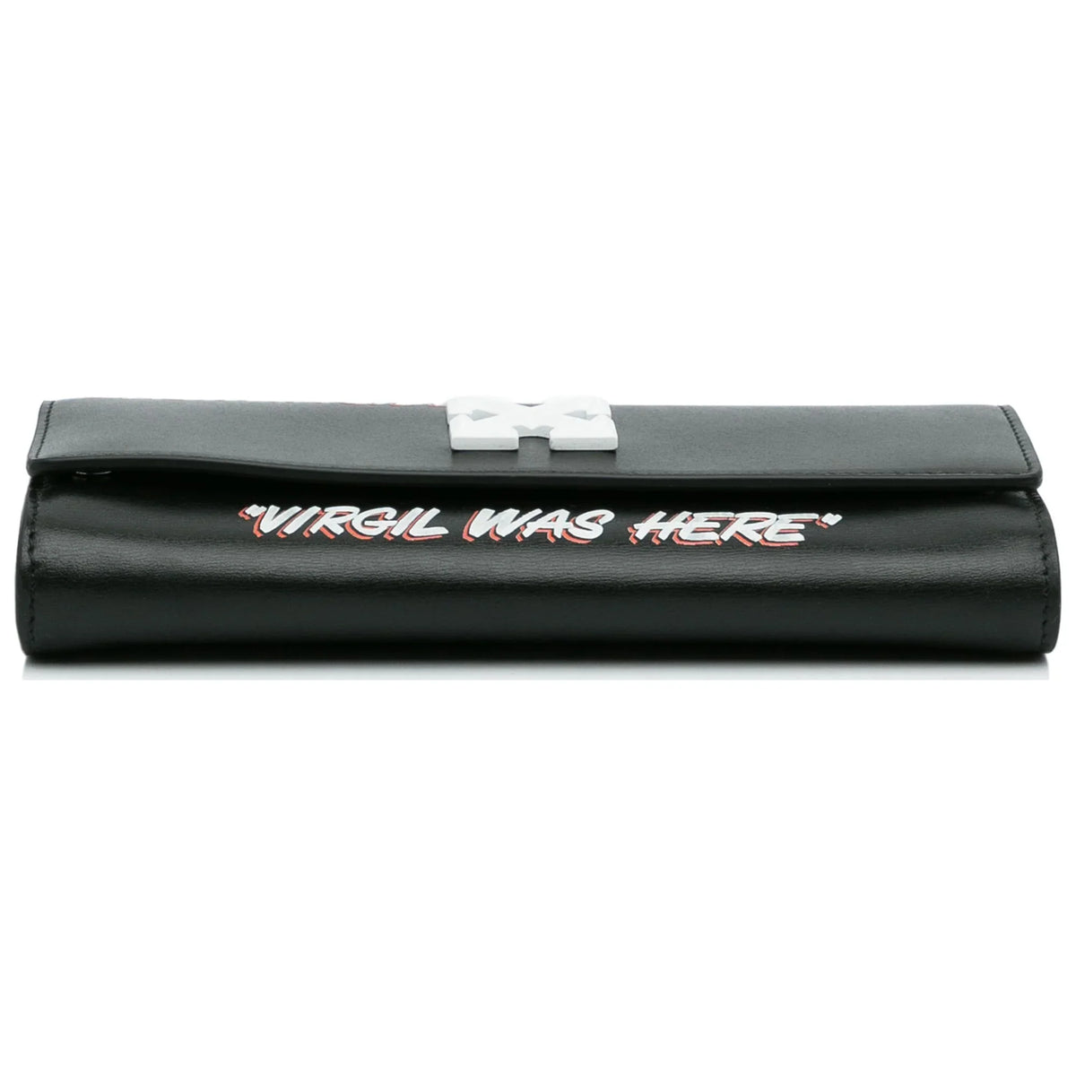 Pre-Owned Authenticated Off-White Jitney Quote Wallet on Chain Calf Leather Black Shoulder Bag Unisex (Like New)