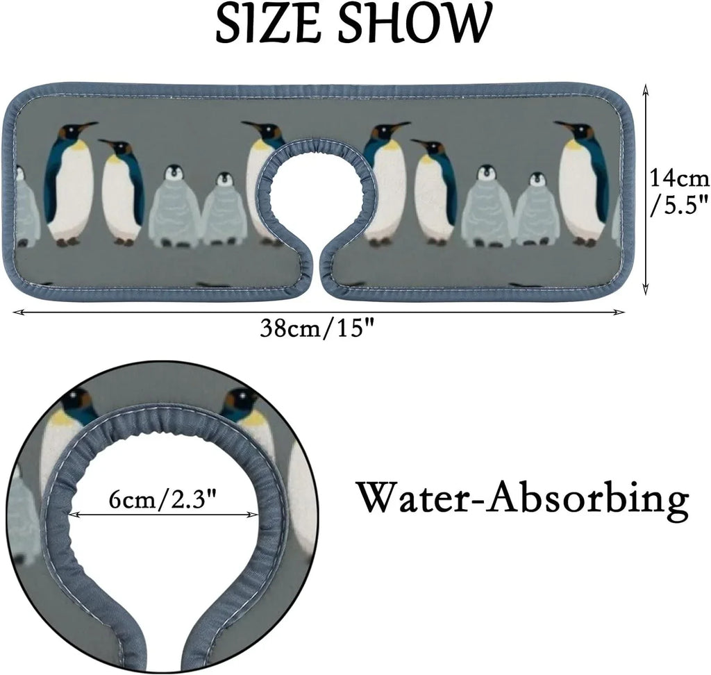 GZHJMY 3PCS Faucet Absorbent Mat, Sea Bird Penguin Washable Sink Splash Guard Drip Catcher, Kitchen Bath Countertop Microfiber Sink Drying Mats for Kitchen