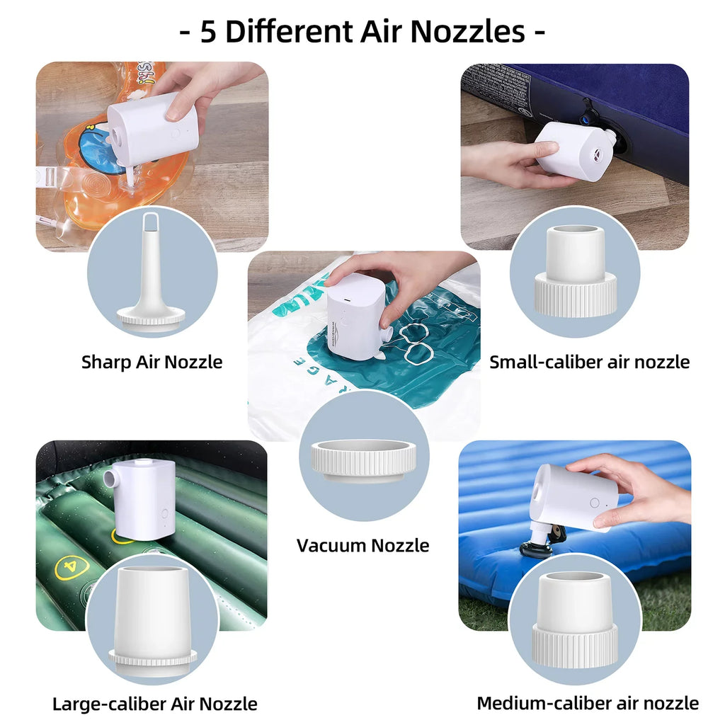 CACAGOO Electric Air Pump with 5 Nozzles USB Quick Air Pump with 2500mAh Battery for Inflator Deflator Pumps Inflatables Air Mattress Air Bed Pool Toy Swimming Ring