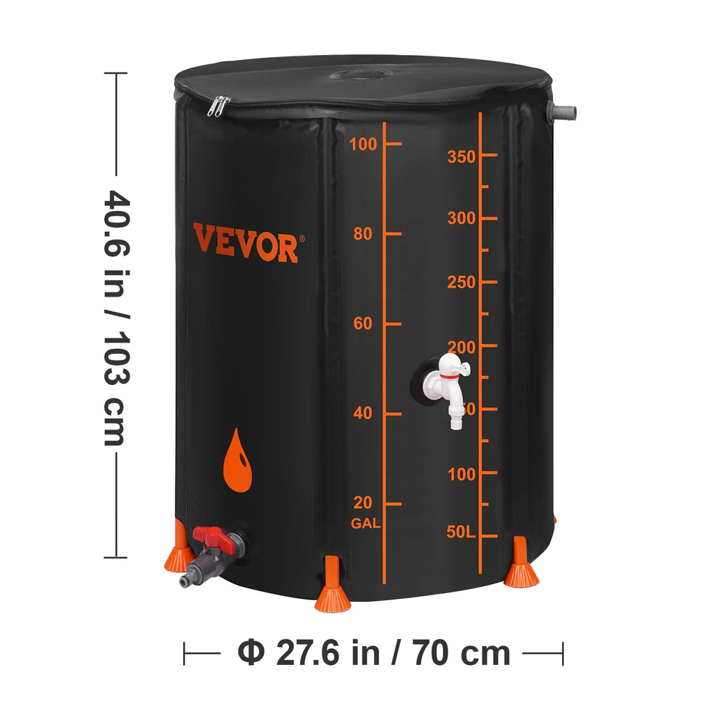 BENTISM Collapsible Rain Barrel, 100 Gallon Large Capacity, PVC Liquid Collection System Including Spigots and Overflow Kit, Portable Liquid Tank Storage Container