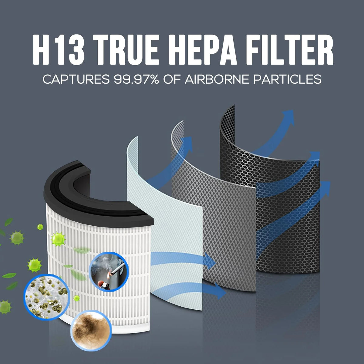 HEPA Filter Replacement Filter SilverOnyx (5-Speed), H13 True HEPA Filter Replacement for Air Purifier for Large Room, Home, Bedroom, Dust, Smoke & Pet Dander - H13 HEPA Filter Replacement - Black