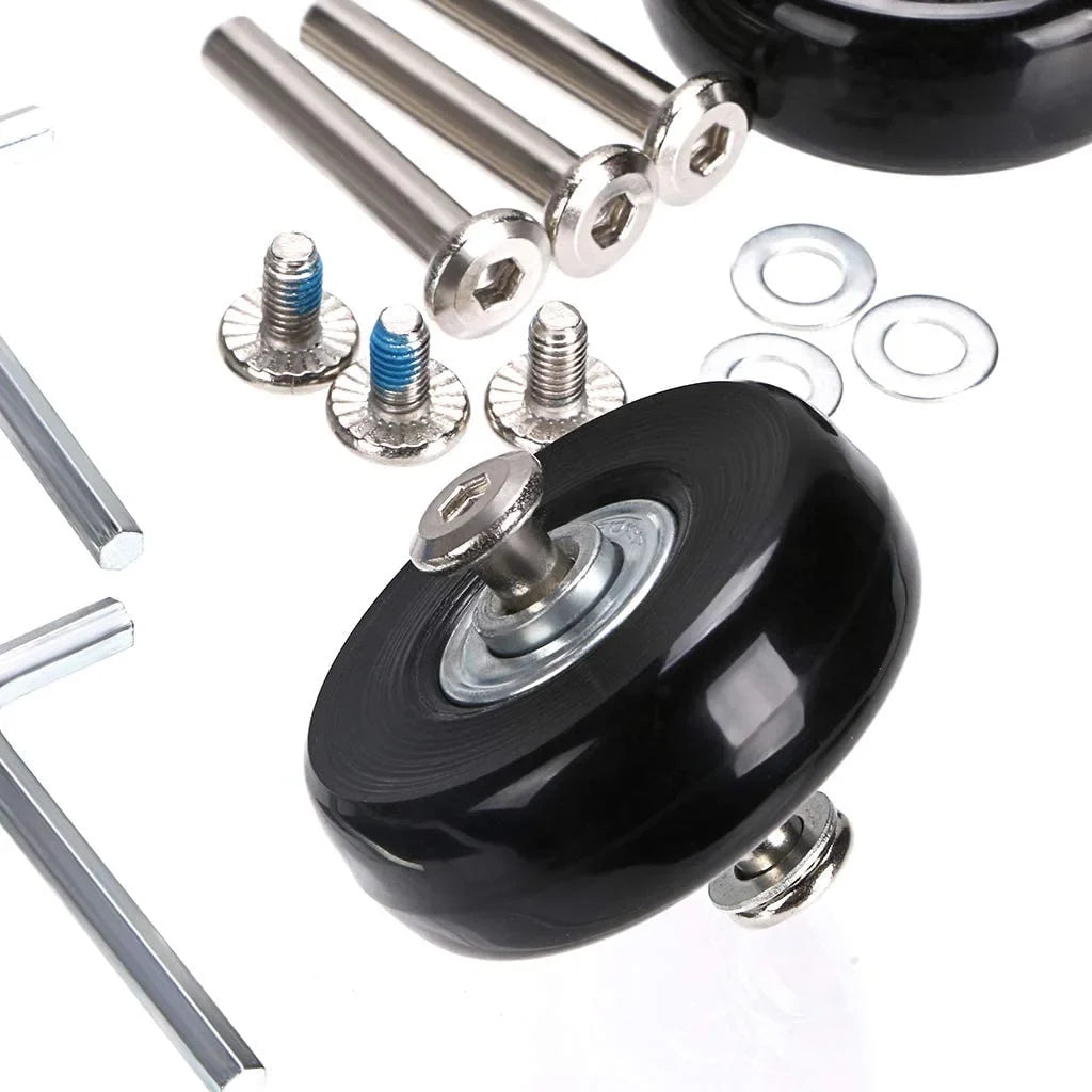 OwnMy 50 x 18mm Set of 4 Luggage Suitcase Replacement Wheels, Rubber Swivel Caster Wheels Bearings Repair Kits Black