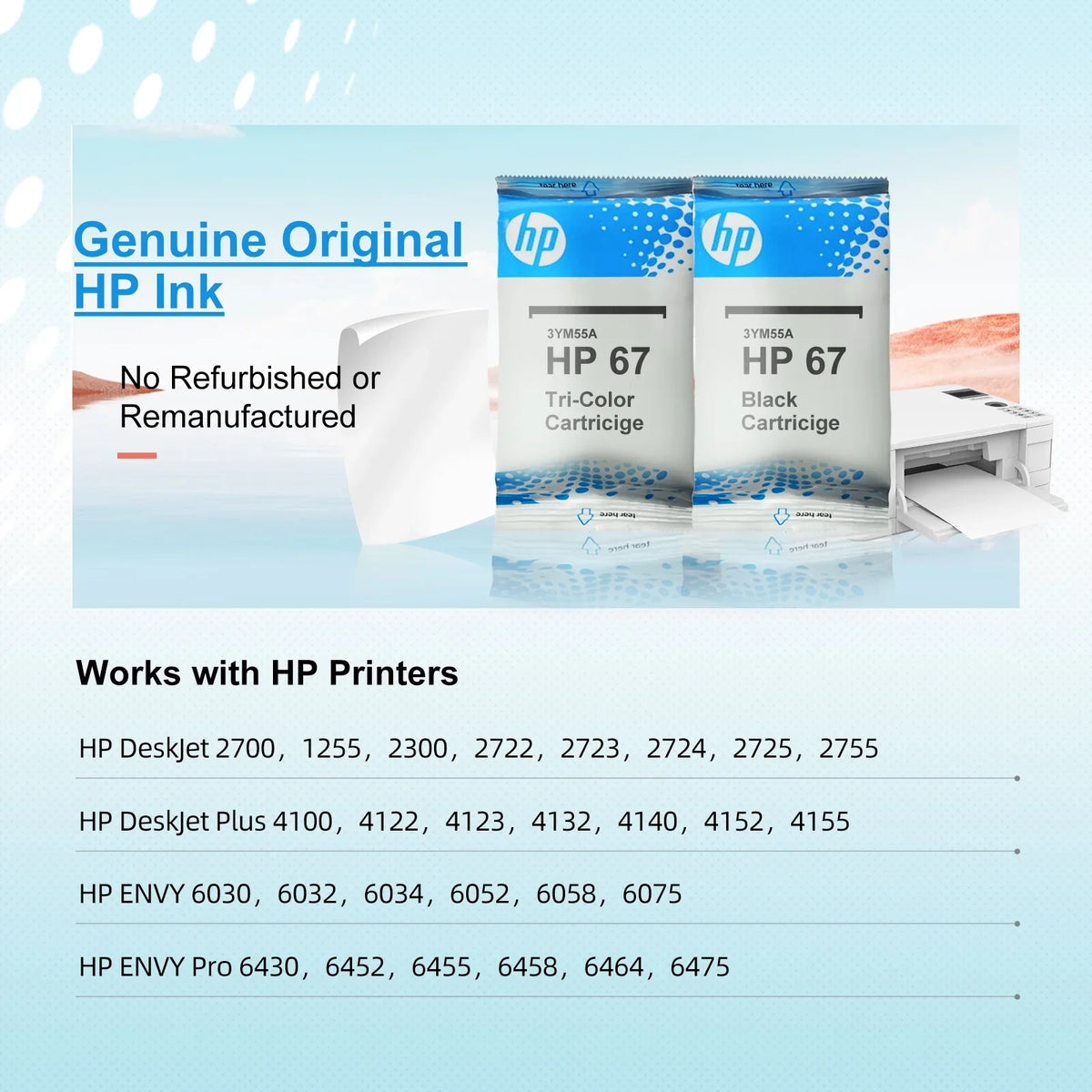 67 Ink Cartridges, Printer Ink 67 Black and Tri-Color, Work with Deskjet 2700 2723 Deskjet Plus 4100 4155 Envy Pro 6455 6458 Series 2Pack