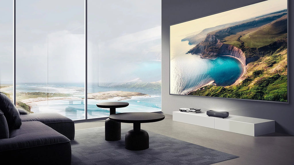 Hisense L9G Series Trichromal Laser TV Bundle w/ 100'' Tv Display ALR Cinema Display Projector & TV Stand (120L9G)