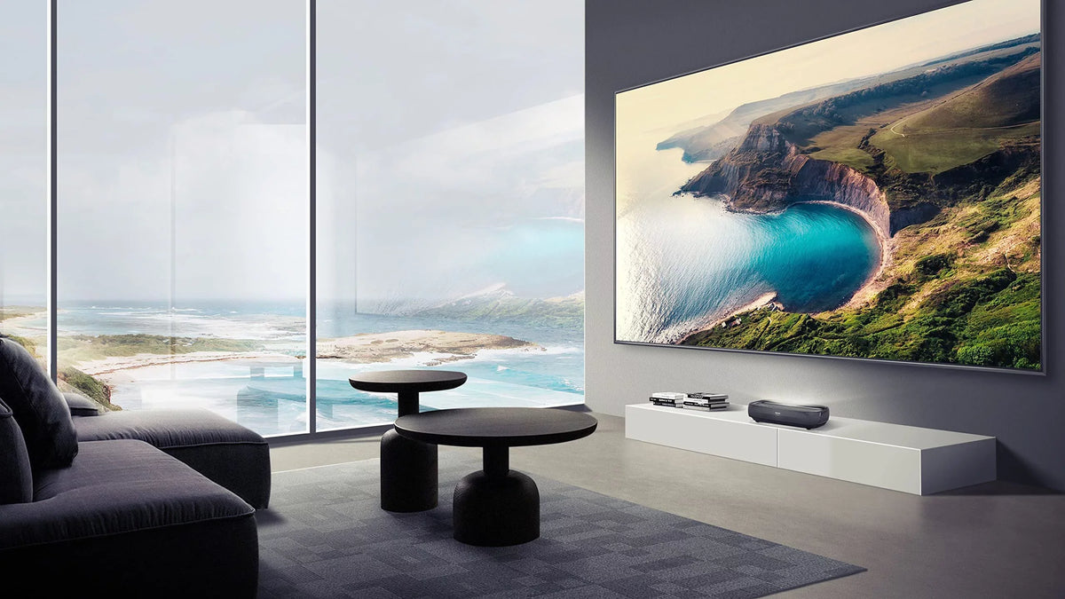 Hisense L9G Series Trichromal Laser TV Bundle w/ 100'' Tv Display ALR Cinema Display Projector & TV Stand (120L9G)
