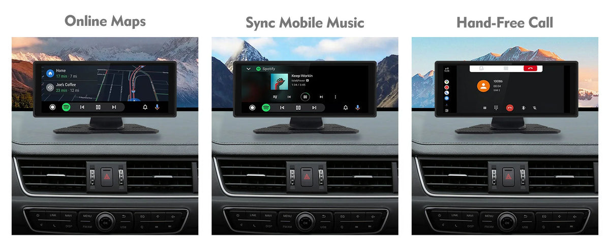 Portable Wireless Carplay & Android Auto Car Stereo, 10.26 Inch Full HD Car Touch Monitor Portable Car Radio Receiver Backup Camera