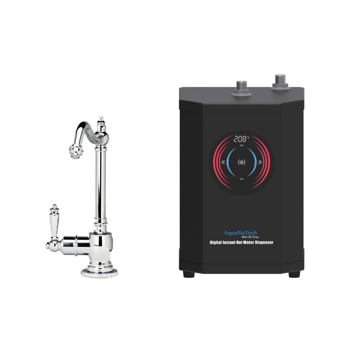 AquaNuTech AquaNuTech Traditional Hook Spout Hot Fluid Only Filtration Faucet with Dispenser, Chrome