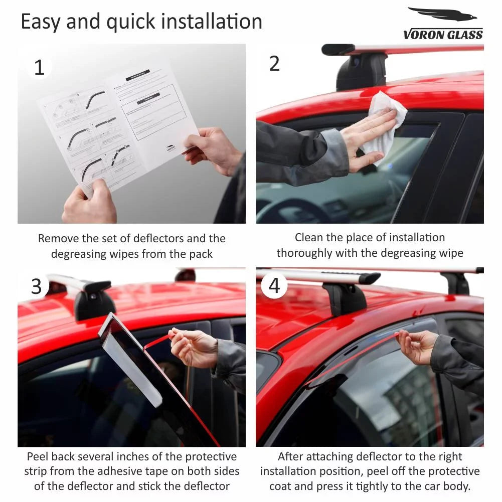 Voron Glass Tape-on Extra Sturdy Rain Guards for Honda Pilot 2016-2022, Window Deflectors, Vent Window Visors, 6 Pieces - 100488