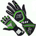 K1 Racegear FIA & SFI-5 Flex Glove, Black & Fluorescent Green - Large