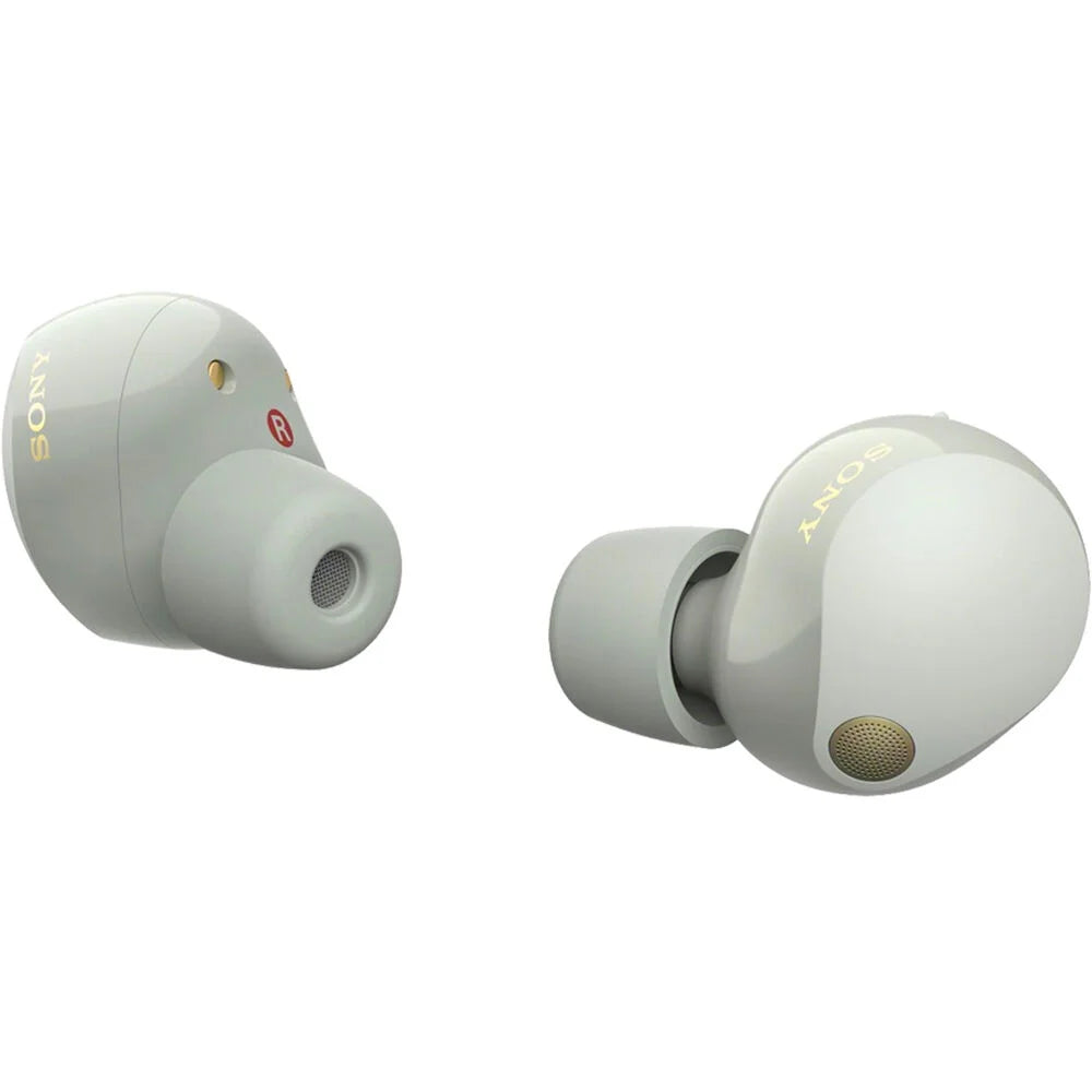 WF-1000XM5 Industry Leading Noise Canceling Truly Wireless Earbuds (Silver) Bundle with Silicone Case (Black), Memory Foam Ear Tips, USB-A to USB-C Cable & 1 YR CPS Enhanced Protection Pack