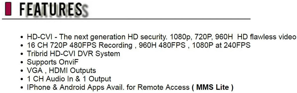 CCTV Security Camera Tribrid HD-CVI 16CH DVR System Supports HD-CVI, Analog , IP Mega Pixel (HDD: 2TB)