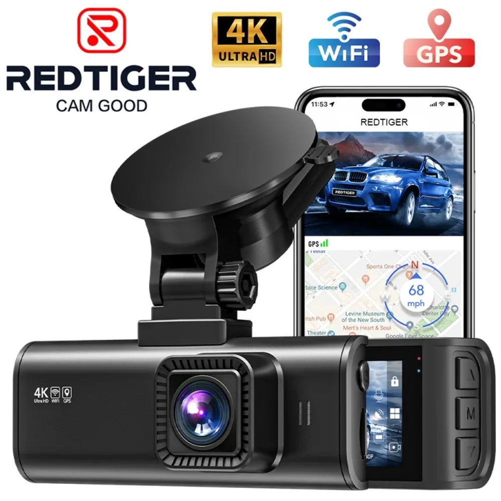 REDTIGER Dash Cam for Cars, 4K UHD 2160P Car Camera Front, Wi-Fi GPS, 3.18" LCD Display WDR, G-Sensor, 24H Parking Monitor, Support 256GB Max