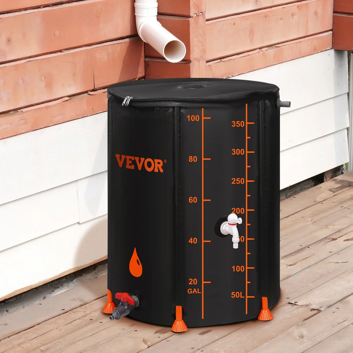 BENTISM Collapsible Rain Barrel, 100 Gallon Large Capacity, PVC Liquid Collection System Including Spigots and Overflow Kit, Portable Liquid Tank Storage Container