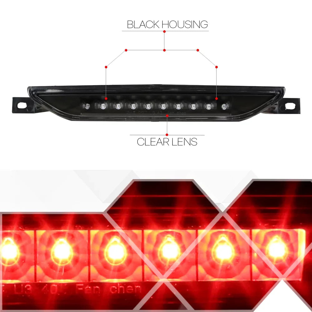 For 2007-2017 Dodge Caliber Durango Jeep Compass Grand Cherokee Rear LED 3rd Third Brake Light Tail Stop Lamp Black Housing Clear Lens 14 15 16