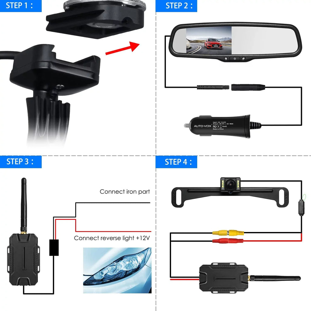 Auto-Vox Wireless Backup Camera Kit OEM Look Rear View Mirror Monitor for Trucks, No Wiring Installation (T1400U)