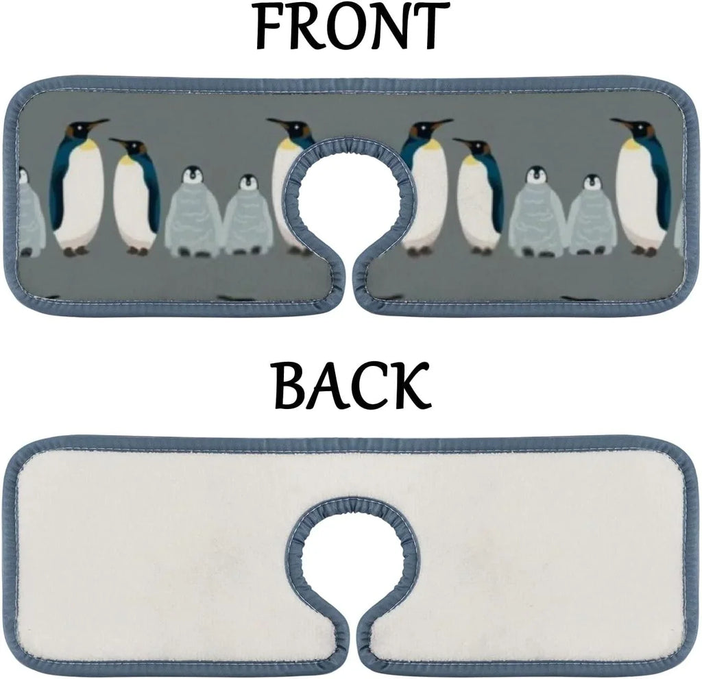 GZHJMY 3PCS Faucet Absorbent Mat, Sea Bird Penguin Washable Sink Splash Guard Drip Catcher, Kitchen Bath Countertop Microfiber Sink Drying Mats for Kitchen