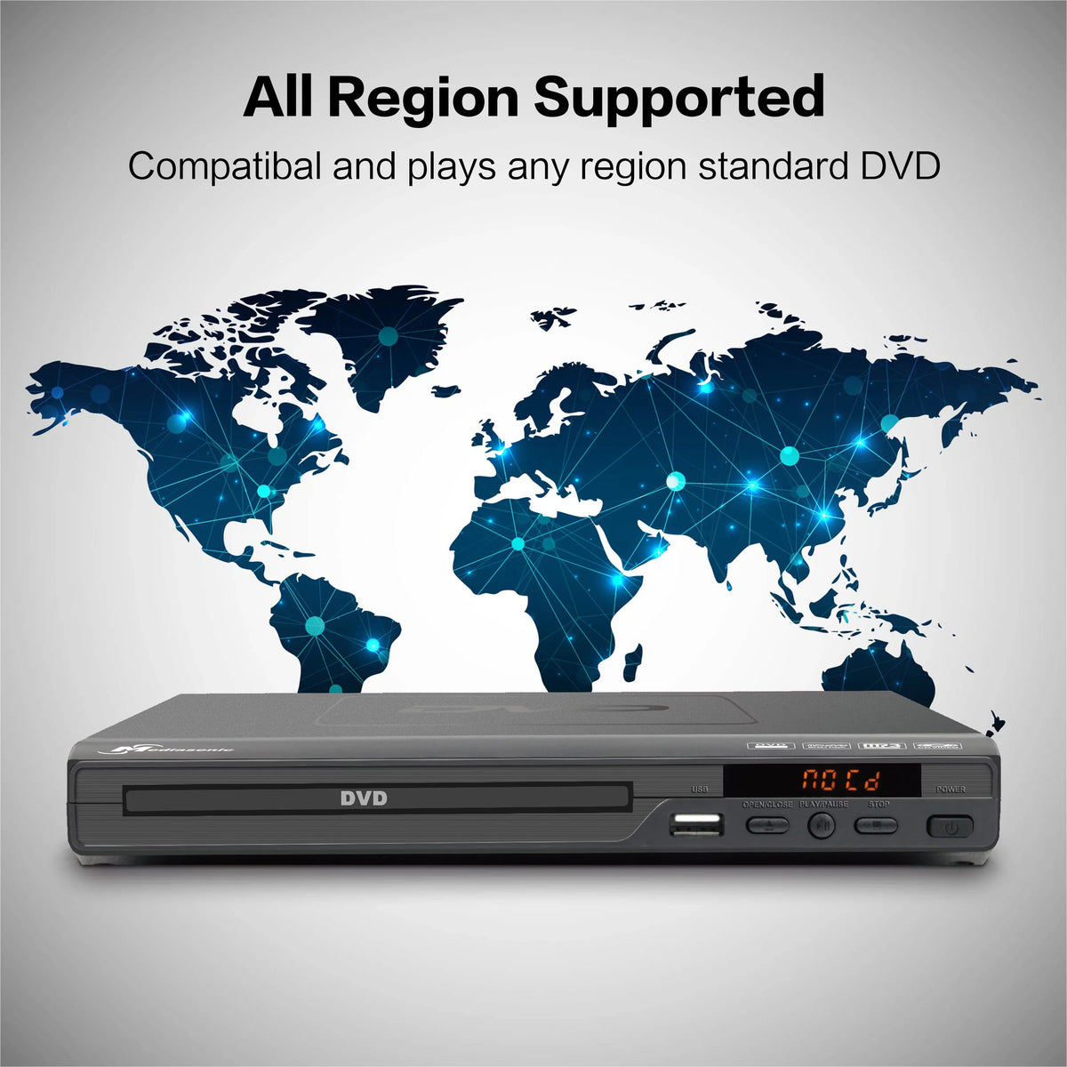 Mediasonic All Region DVD Player – Upscaling 1080P HDMI / AV Output, USB Multimedia Player Function, High Speed HDMI 2.0 & AV Cable Included (HW210AX)