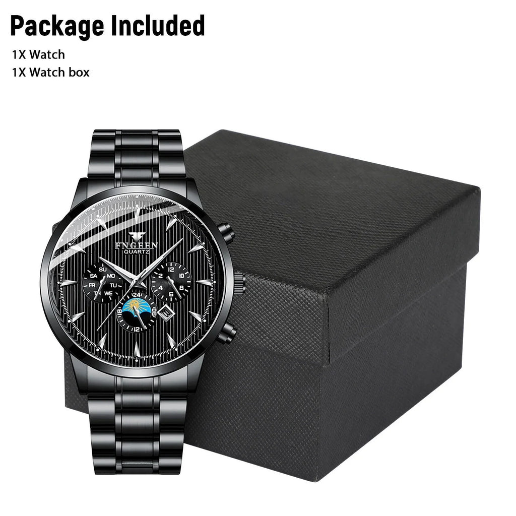 Fluid Men's Watch Relojes De Hombre Stainless Steel Quartz Classic Luminous