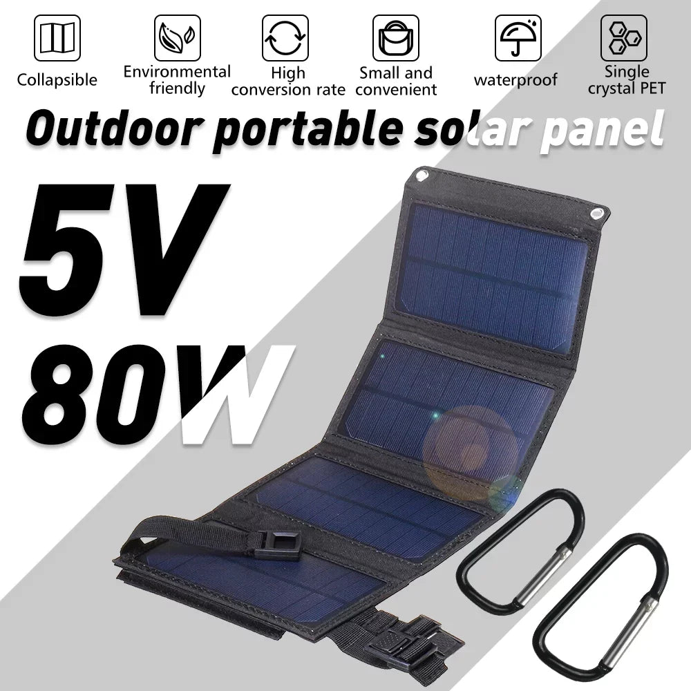 MDHAND 80W Solar Panel Foldable Suitable for Portable Power Station, iPhone, Ipad, Portable computer USB Port, Suitable for Outdoor Camping Caravan RV Travel