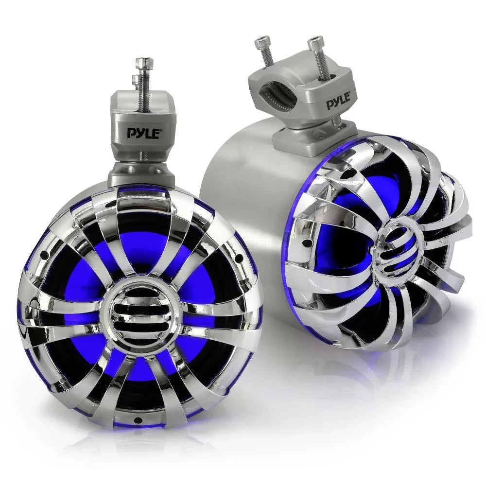 PYLE PLMRWB50L - Liquid Rated Marine Tower Speakers - Wakeboard Subwoofer Speaker System with Built-in LED Lights, Stainless Steel, 5.25'' (200 Watt)