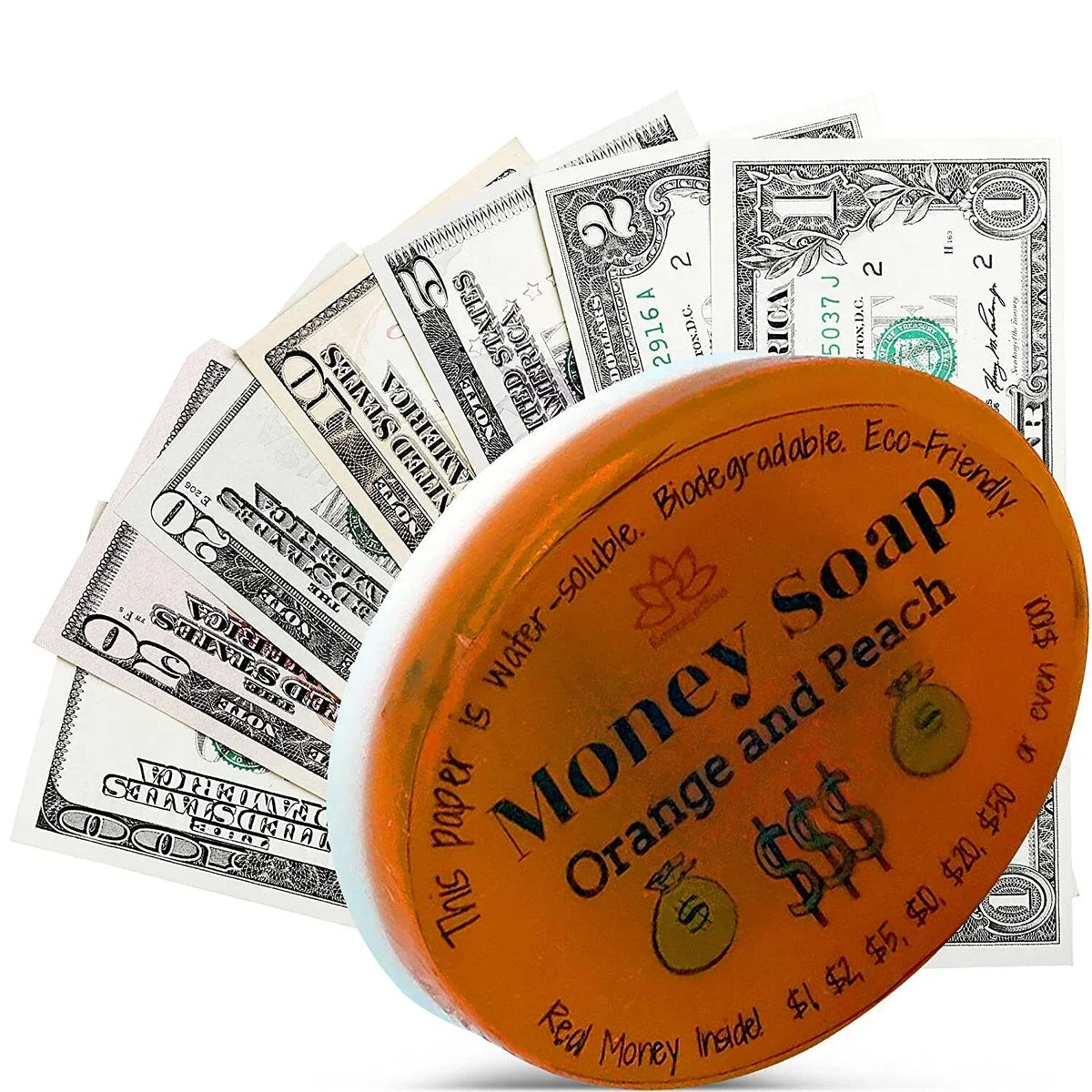 Orange and Peach Glycerin Soap Bar with Real Money Inside